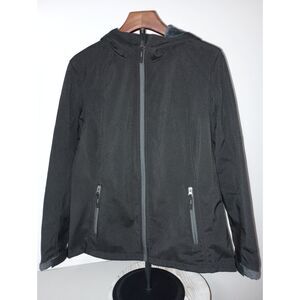 FREE TECH:  Black Zip-Up Hooded Winter Jacket, Woman Size L(12-14)
